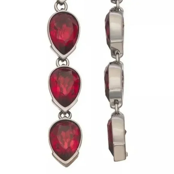 VERA WANG Rocker Chic Gunmetal/Garnet Red Crystal Drop Earrings**NEW! - Picture 3 of 5